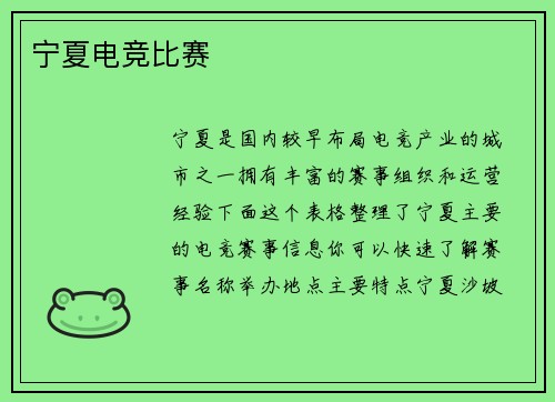 宁夏电竞比赛