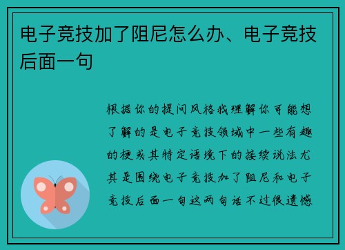 电子竞技加了阻尼怎么办、电子竞技后面一句